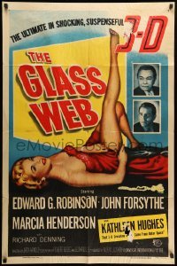 5t353 GLASS WEB 3D 1sh '53 Edward G. Robinson, John Forsythe, art of sexy nearly naked girl!