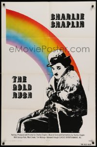 5t358 GOLD RUSH 1sh R73 Charlie Chaplin classic, great rainbow image!