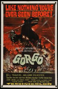 5t366 GORGO 1sh '61 great artwork of giant monster terrorizing city by Joseph Smith!