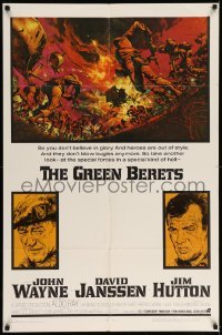 5t373 GREEN BERETS 1sh '68 John Wayne, David Janssen, Jim Hutton, cool Vietnam War art!