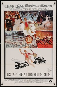 5t379 HALF A SIXPENCE style B 1sh '68 McGinnis art of Tommy Steele with banjo, H.G. Wells novel!