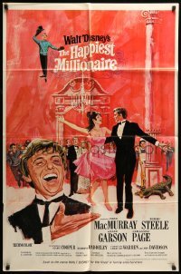 5t382 HAPPIEST MILLIONAIRE style A 1sh '68 Disney, art of Tommy Steele laughing & dancing!