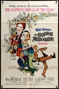 5t383 HAPPIEST MILLIONAIRE style B 1sh '68 Disney, art of Tommy Steele laughing & dancing!
