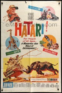 5t386 HATARI 1sh '62 Howard Hawks, artwork of John Wayne in Africa by Frank McCarthy!