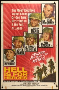 5t394 HELL IS FOR HEROES 1sh '62 Steve McQueen, Bob Newhart, Fess Parker, Bobby Darin, WWII!