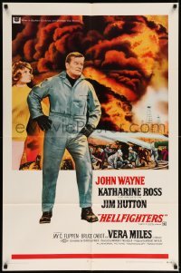 5t397 HELLFIGHTERS 1sh '69 John Wayne as fireman Red Adair, Katharine Ross, art of blazing inferno