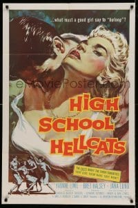5t408 HIGH SCHOOL HELLCATS 1sh '58 best AIP bad girl art, what must a good girl say to belong?