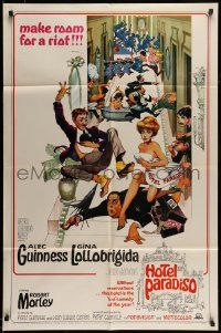 5t420 HOTEL PARADISO 1sh '66 wacky Frank Frazetta art of Alec Guinness & sexy Gina Lollobrigida!