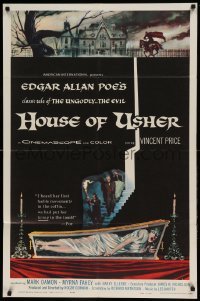 5t423 HOUSE OF USHER 1sh '60 Edgar Allan Poe's tale of the ungodly & evil, art by Reynold Brown!