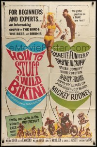 5t427 HOW TO STUFF A WILD BIKINI 1sh '65 Annette Funicello, Buster Keaton, motorcycle & bikini art