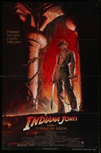 5t454 INDIANA JONES & THE TEMPLE OF DOOM 1sh '84 great art of Harrison Ford by Bruce Wolfe!