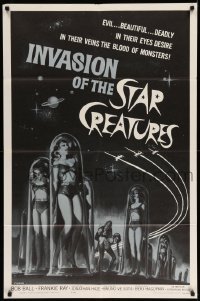5t457 INVASION OF THE STAR CREATURES 1sh '62 evil, beautiful, in their veins blood of monsters!