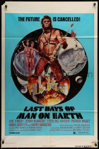 5t500 LAST DAYS OF MAN ON EARTH 1sh '74 wild sci-fi artwork of ape-man w/gun by John Solie!