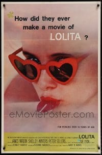 5t519 LOLITA 1sh '62 Stanley Kubrick, sexy Sue Lyon with heart sunglasses & lollipop!