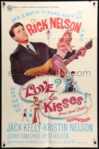 5t529 LOVE & KISSES 1sh '65 Ricky Nelson playing guitar, not rock & roll but Rick & roll!