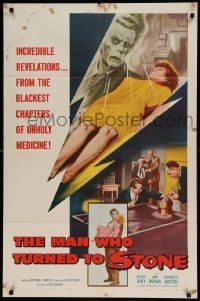 5t553 MAN WHO TURNED TO STONE 1sh '57 Victor Jory practices unholy medicine, cool sexy horror art!