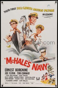 5t562 McHALE'S NAVY 1sh '64 great artwork of Ernest Borgnine, Tim Conway & cast on ship!