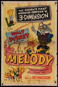 5t567 MELODY style A 3D 1sh '53 wacky art of singing birds & kids, first cartoon filmed in 3D!