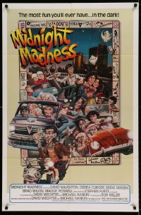 5t572 MIDNIGHT MADNESS 1sh '80 cool art of entire cast in boardgame by David McMacken!