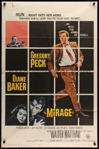 5t576 MIRAGE 1sh '65 cool artwork of Gregory Peck & Diane Baker!