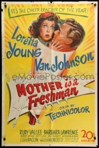 5t589 MOTHER IS A FRESHMAN 1sh '49 art of Loretta Young & Van Johnson, cheer leader of the year