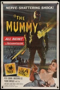 5t599 MUMMY 1sh '59 Hammer horror, Wiggins art of Christopher Lee as the bandaged monster!
