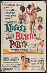 5t601 MUSCLE BEACH PARTY 1sh '64 Frankie & Annette, 10,000 biceps & 5,000 bikinis!