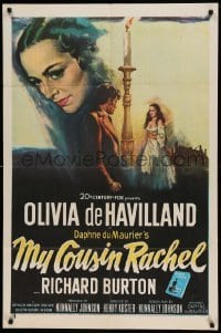 5t603 MY COUSIN RACHEL 1sh '53 art of pretty Olivia de Havilland & Richard Burton by candle!