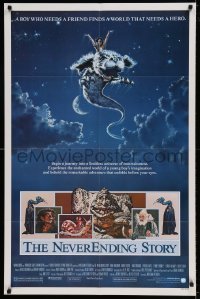 5t615 NEVERENDING STORY 1sh '84 Wolfgang Petersen, fantasy art of Falcor & cast by Ezra Tucker!