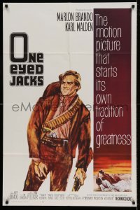 5t640 ONE EYED JACKS 1sh '61 art of star & director Marlon Brando with gun & bandolier!