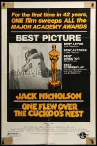 5t641 ONE FLEW OVER THE CUCKOO'S NEST awards 1sh '75 Nicholson & Sampson, Forman, Best Picture!