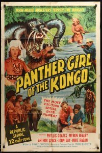 5t654 PANTHER GIRL OF THE KONGO 1sh '55 Phyllis Coates, man-made monsters terrify the jungle!