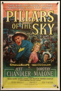 5t666 PILLARS OF THE SKY 1sh '56 soldier Jeff Chandler & pretty Dorothy Malone fight Indians!