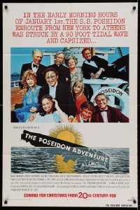 5t684 POSEIDON ADVENTURE style A teaser 1sh '72 great portrait of top cast smiling on ship deck!