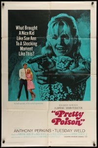 5t691 PRETTY POISON style B 1sh '68 psycho Anthony Perkins & crazy Tuesday Weld!