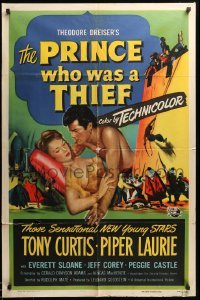 5t694 PRINCE WHO WAS A THIEF 1sh '51 romantic art of Tony Curtis & pretty Piper Laurie!