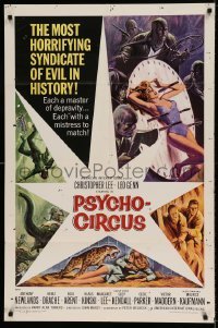 5t699 PSYCHO-CIRCUS 1sh '67 most horrifying syndicate of evil, cool art of sexy girl terrorized!