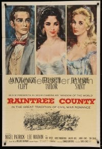 5t710 RAINTREE COUNTY 1sh '57 art of Montgomery Clift, Elizabeth Taylor & Eva Marie Saint!