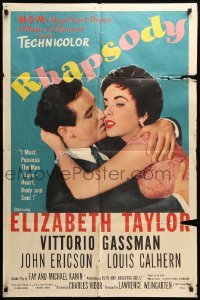 5t724 RHAPSODY 1sh '54 Elizabeth Taylor must possess Vittorio Gassman, heart, body & soul!