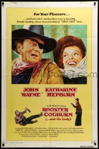 5t741 ROOSTER COGBURN 1sh '75 great art of John Wayne & Katharine Hepburn!
