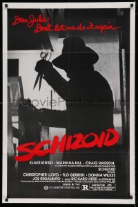 5t756 SCHIZOID 1sh '80 cool silhouette of crazed madman Klaus Kinski attacking with scissors!