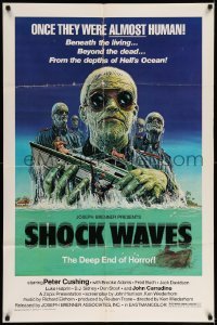 5t779 SHOCK WAVES 1sh '77 art of Nazi ocean zombies terrorizing boat, once they were ALMOST human