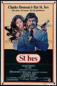 5t818 ST. IVES 1sh '76 M. Daily artwork of Charles Bronson & sexy Jacqueline Bisset w/gun!