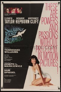5t842 SUDDENLY, LAST SUMMER 1sh '60 artwork of super sexy Elizabeth Taylor in swimsuit!