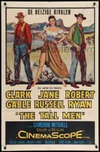 5t864 TALL MEN 1sh '55 full-length art of Clark Gable, sexy Jane Russell showing leg, Robert Ryan!