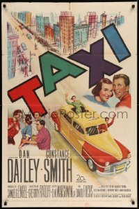 5t867 TAXI 1sh '53 artwork of Dan Dailey & Constance Smith in yellow cab in New York City!