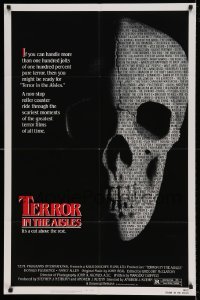 5t876 TERROR IN THE AISLES 1sh '84 cool close up skull image, a rollercoaster of scary moments!