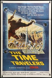 5t895 TIME TRAVELERS 1sh '64 cool Reynold Brown sci-fi art of the crack in space and time!