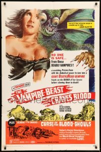5t929 VAMPIRE-BEAST CRAVES BLOOD/CURSE OF THE BLOOD-GHOULS 1sh '69 wild cheesy monster art!