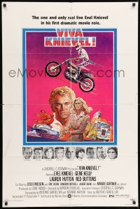 5t938 VIVA KNIEVEL 1sh '77 best artwork of the greatest daredevil jumping his motorcycle!